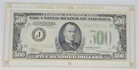 $500 Dollar Bill US Currency Paper Money