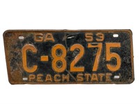 1953 Georgia Peach State Auto License Plate Tag