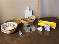 Baskets, votive cups, meat thermometer, corn trays