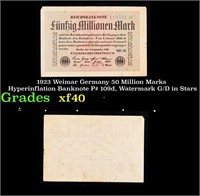 1923 Weimar Germany 50 Million Marks Hyperinflatio