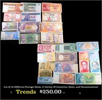 Lot of 25 Different Foreign Notes, A Variety of Co