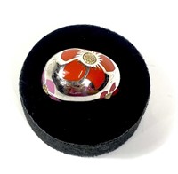Sterling silver dome style ring with inlaid enamel