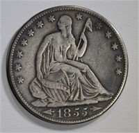 1855-O SEATED HALF DOLLAR, VF