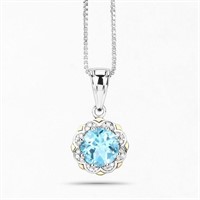 Plated Rhodium 2.25ct Blue Topaz and Diamond Penda