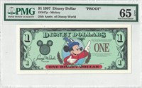1997 $1 Sorcerer Mickey Proof Disney Dollar PMG 65