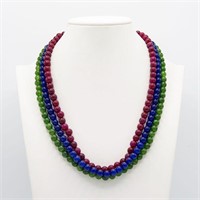 Ladies Natural Ruby Emerald Blue Sapphire Necklace