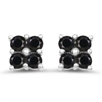 Plated 18KT White Gold 1.04ctw Black Sapphire Earr