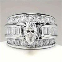 Classic Three-layer White Zircon Ring Size 9