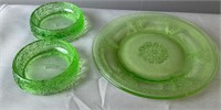 8-1/2'' Green Glass Plate & Green Avon Glass