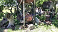 Scrap iron pile, barrels, block,manure bucket