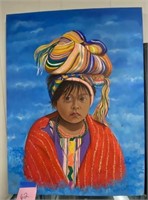 Girl w/ Market Bundle, Oil on Canvas, signed
