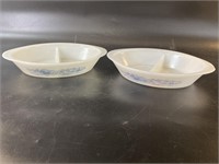 Two Glassbake Divided Serving Dishes