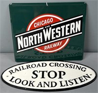 2 Metal Railway Signs Cast Iron & Tin contemporary