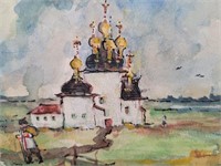 Signed, Russian Orthodox Church, Watercolor