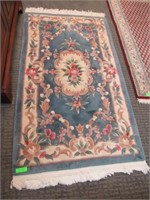 Chinese Style Carved Floral Rug, Blue/Rose/Green/I