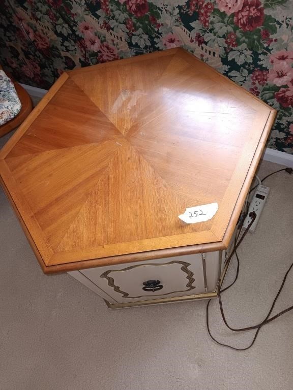 Octagon, vintage end table with doors