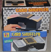 (2) automatic card shufflers; dice set & leather