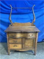 Antique wood dry sink with towel rack. Dimensions