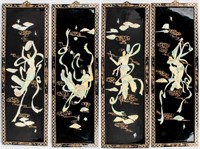 Art 4 Asian Black Lacquer & Abalone Wall Panels