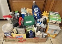 Large group of household cleaners & supplies