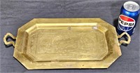 Vntg Brass Serving Tray w Handles Dutch Windmill