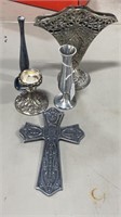 Vases, Candlestick, and Cross