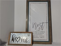 Wood Framed 'Home' & 'Nest' Signs