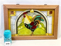 Wood Framed Painted Glass Rooster
