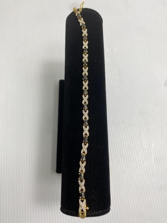 Sterling & synthetic sapphire tennis bracelet 8''