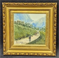 Vintage Mini Framed Original Oil On Tile Landscape