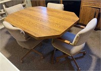 TABLE W/(4) ARMCHAIRS W/CASTERS & 18” LEAF-GREAT