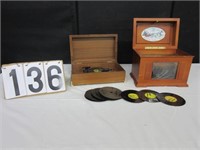 2 Wooden Music Boxes & Thorens Discs