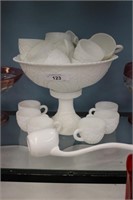 VINTAGE MCKEE MILK GLASS PUNCH BOWL SET