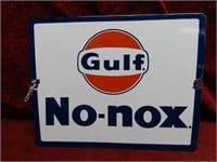 8.5"x11.25" Gulf No-nox oil porcelain sign.