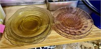 PINK AND AMBER DEPRESION GLASS SAUCERS