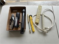 Flashlightrs, surge protector, misc. tools