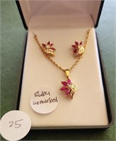 Ruby Unmarked Earrings & Necklace