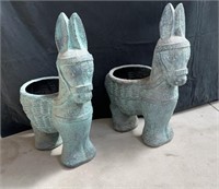 Two donkey, plastic planters 32 inches tall each