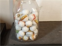 jar 49 large Akro swirl marbles