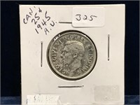 1945 Canadian Silver 25 Cent Piece  AU