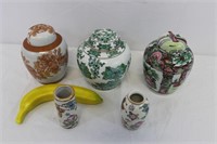Trio of Vintage Japanese Ginger Jars & 2 Vases