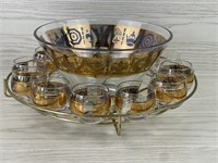 PUNCH BOWL SET W 12 CUPS METAL DISPLAY STAND