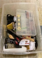 Box of miscellaneous tools includes a level,