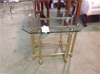 Brass & glass end table. 22.25"h x 27" x 22"