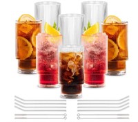 Combler Ribbed Glass Cups with Glass Straws