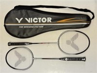 2 Victor Badminton Rackets, RRP $29.95 With Case