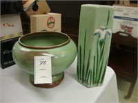 Green Frankoma pottery vase and one other.