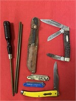 3Knives, cleaning rod & 2 straight razors