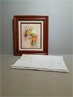 Framed Floral Painting on Canvas.
