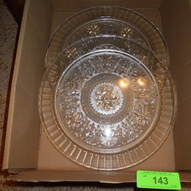 2 VINTAGE SANDWICH GLASS 13" FOOTED PLATES